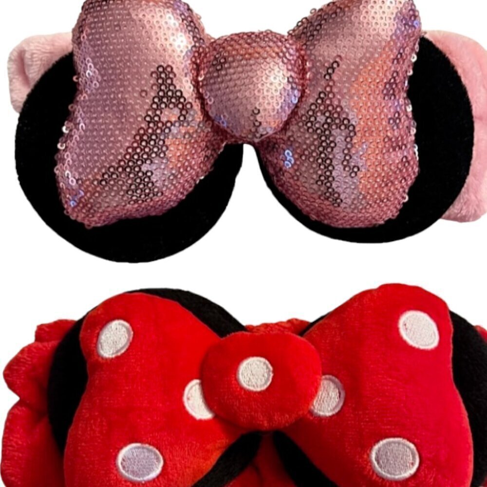 The Creme Shop x Disney Minnie Mouse NWOB Set of 2 Spa Plush Headbands Red Pink